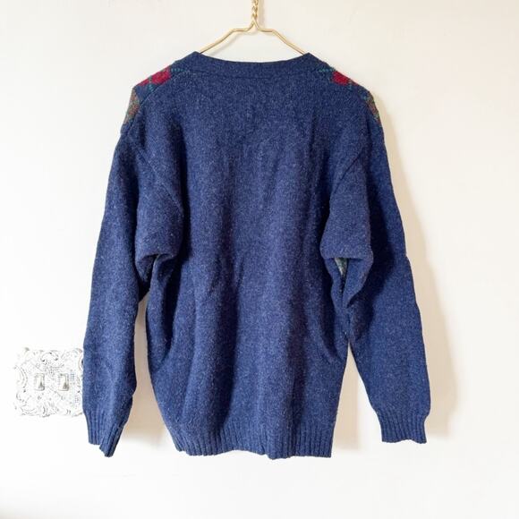 Vintage 80s United Colors of Benetton Wool Argyle Grandpa Cardigan Sweater M - Picture 5 of 6